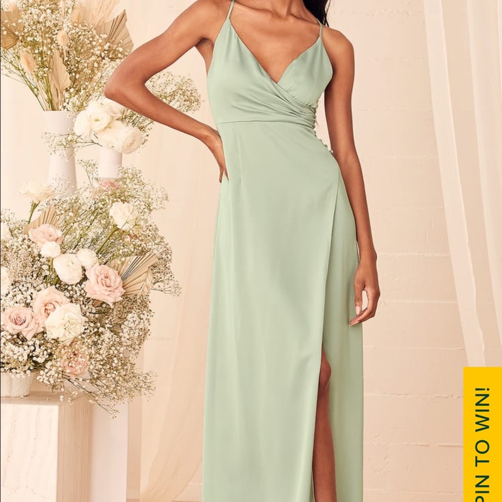 Lulu’s Sage Green Maxi Dress with Slit and Button detailing